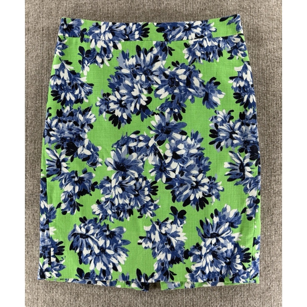 J.Crew The Pencil Skirt Womens Size 0 Green‎ Blue Floral Cotton Pencil Skirt